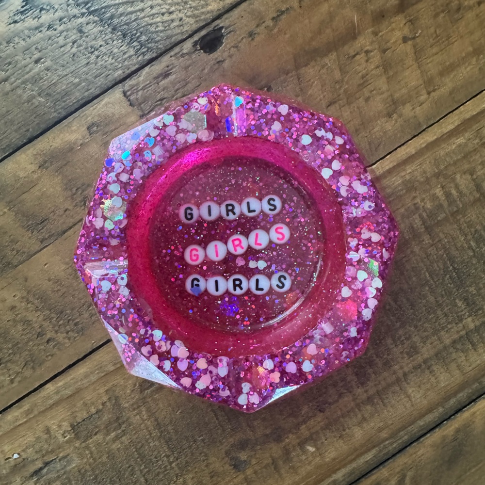 Handmade Pink Glitter GIRLS Ashtray